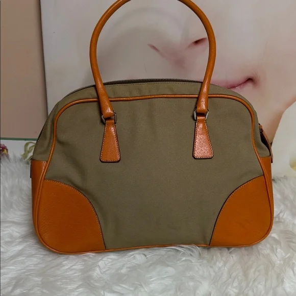 Prada Canapa + Cinghi Orange Leather Handbag/Tote travel - Picture 4 of 11